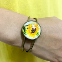 sunflower daisy cabochon stone open cuff bangles bracelets