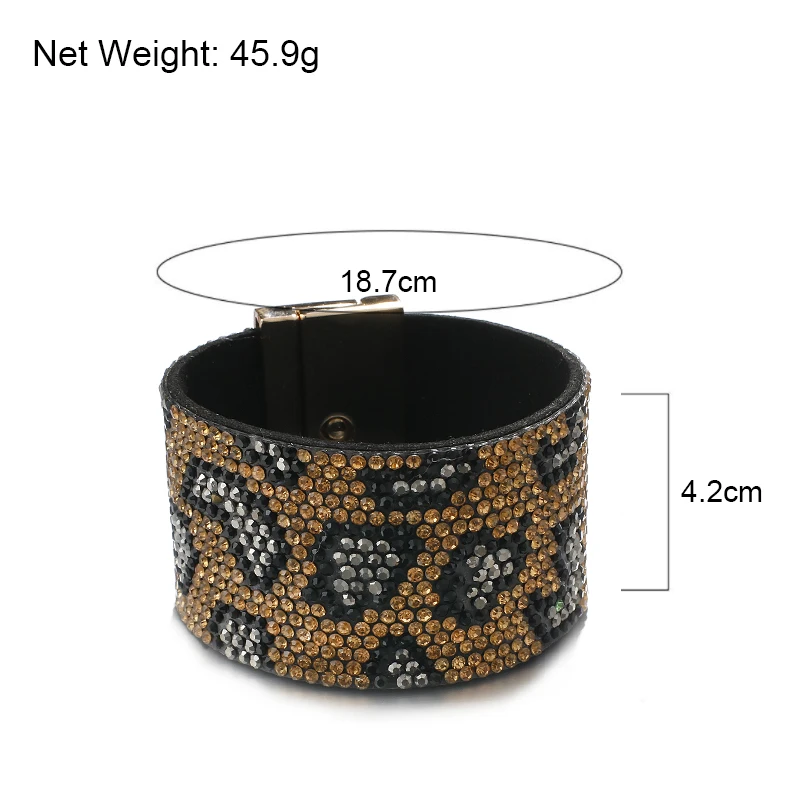 

Amorcome Full Rhinestone Snake Skin Pattern Wide Leather Bracelets for Women Fashion Animal Print Wrap Bracelet Female Jewelry