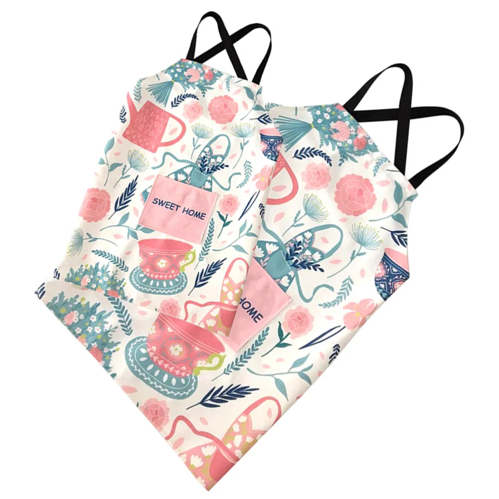 

2pcs Parent-child Aprons Waterproof Sleeveless Apron Anti Oil Cotton and Linen Apron for Home (Pink Ceramic Bowl)