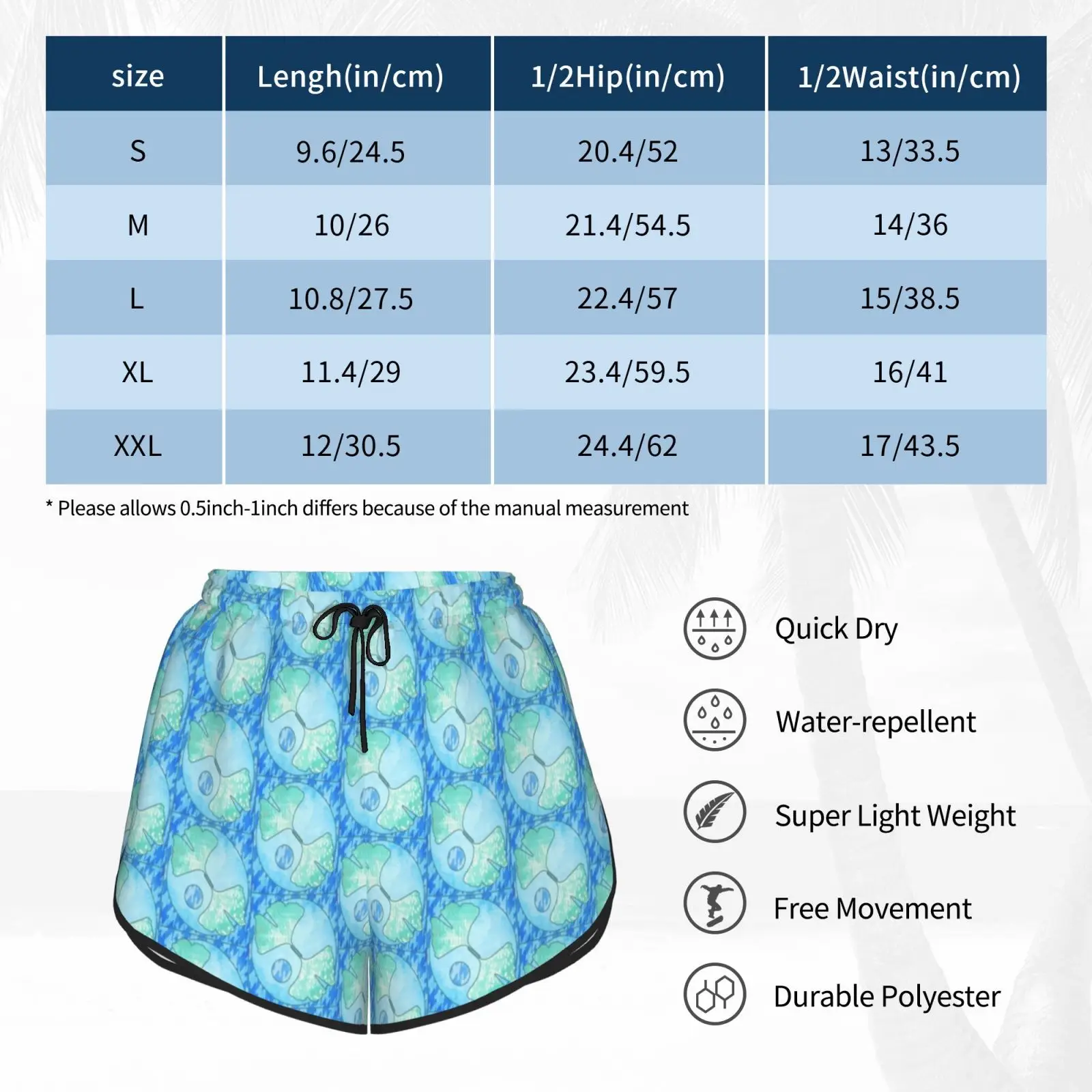 

Ocean Blue Green Ginkgo Leaf Quilt Quilted Design Stylized Water Swim Shorts Women Beach Shorts Ginkgo Leaf Design Green