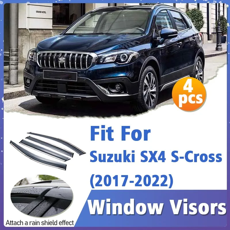 Window Visor Guard for Suzuki SX4 S-Cross 2017-2022 Vent Cover Trim Awnings Shelters Protection Sun Rain Deflector Accessories