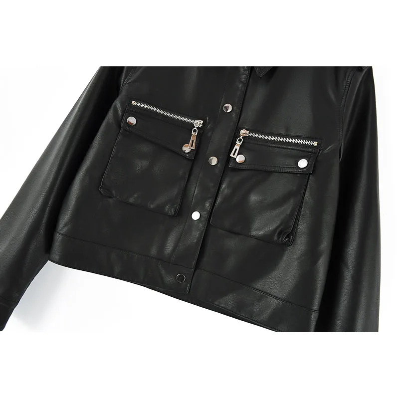 

Women's Faux PU Leather Jacket Slim Short Coat Autumn Motorcycle Biker Jacket Women Clothing jaqueta de couro Casual Streetwear
