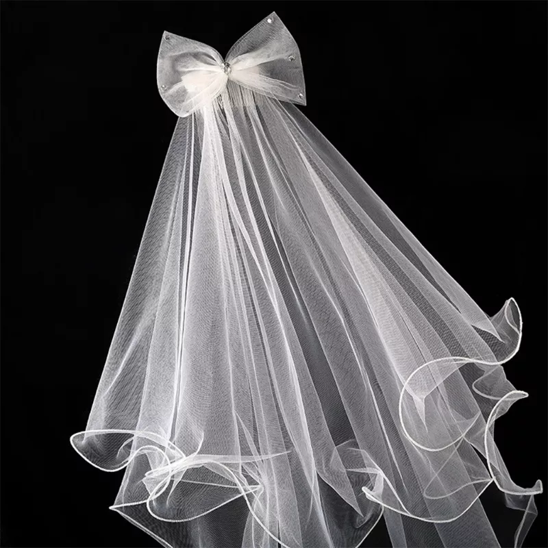 Wedding Veil with Comb for Kids Wedding Hair Accessories for Girls 2 Tier Bow Embellishment Props for Photo Taking