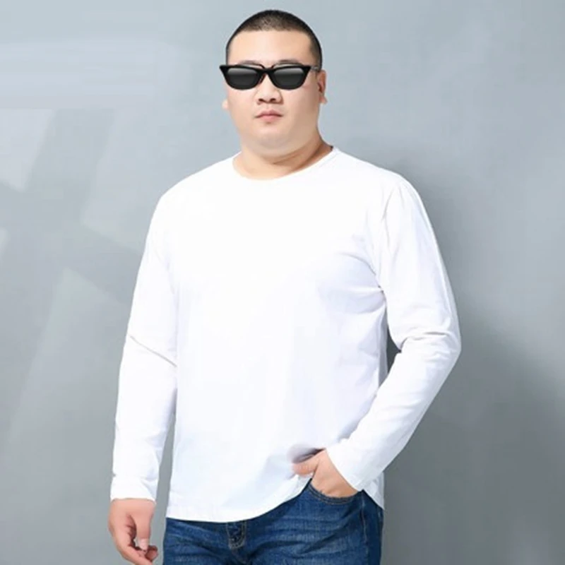 WHITE MFERLIER мужские футболки с длинным рукавом, осенняя одежда размера плюс, большие хлопковые футболки 8XL 10XL 12XL, Домашняя футболка, топы 54 56 58 60 62 64 66 - Цвет: WHITE