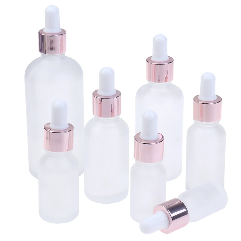 

5/10/15/20/30/50/100ML Frosted Dropper Glass Rose Gold Cover Aromatherapy Liquid Essential Massage Oil Pipette Refillable Bottle