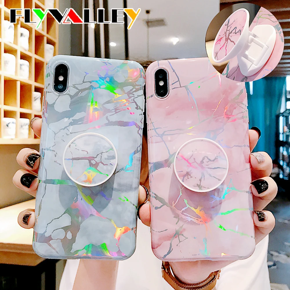 Чехол для телефона с лазерной подставкой и мрамором айфон 11 Pro Max мягкий чехол на XR