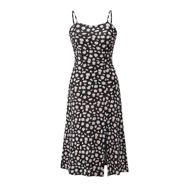 

Женский винтажный сарафан, повседневное летнее платье в стиле бохо, сексуальное платье миди на бретелях-спагетти с цветочным принтом