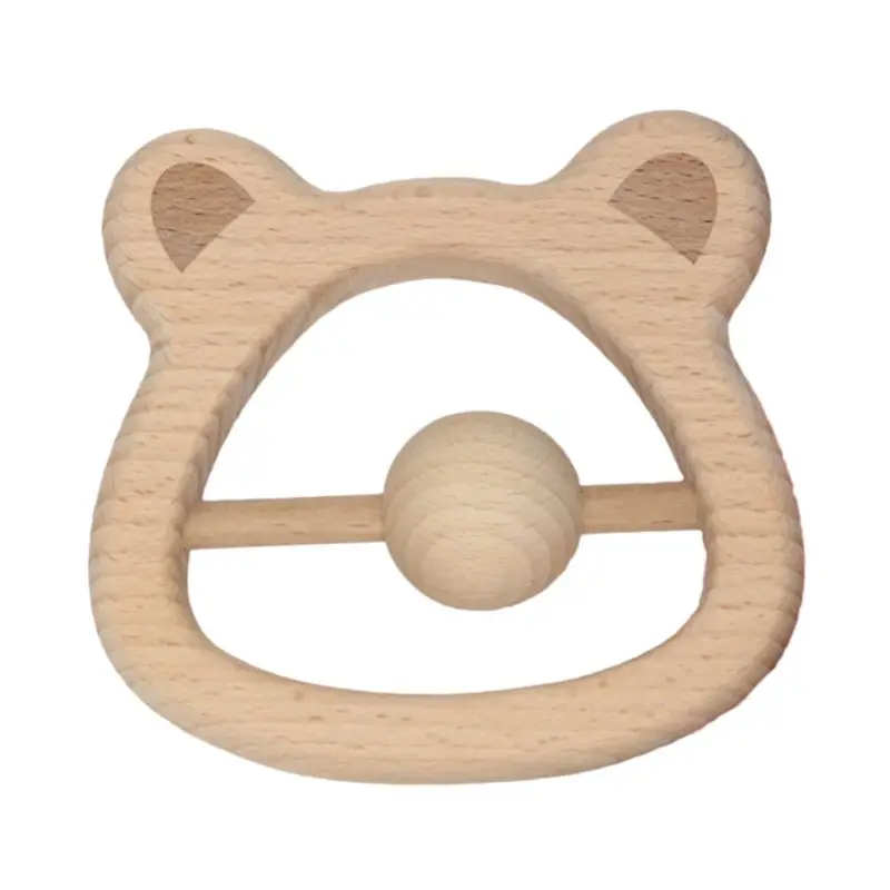 

Baby Teething Wooden Rattle Cartoon Bear Head Chewing Teether Newborn Nursing Toys Shower Gifts
