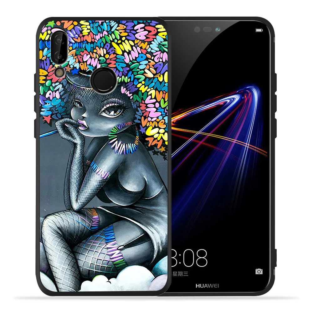 Модный черный чехол для телефона с граффити в стиле афро девушек Huawei P30 P20 Lite Pro P10 P9