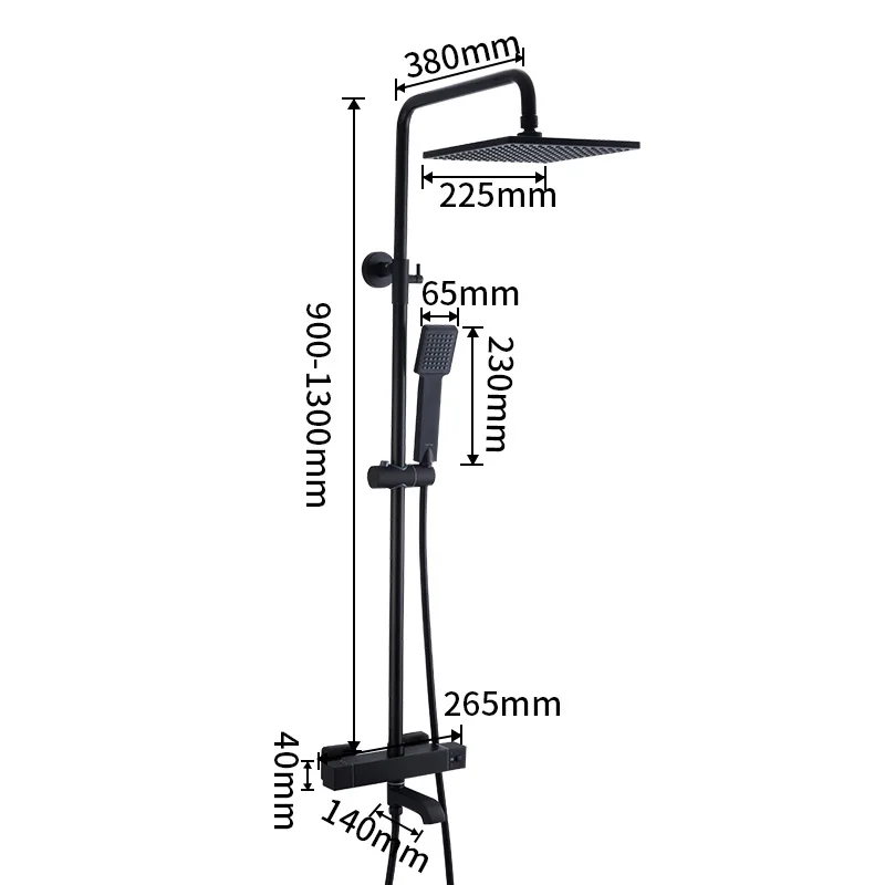 Термостатический набор для душа Senducs черная термостатическая система 38 градусов