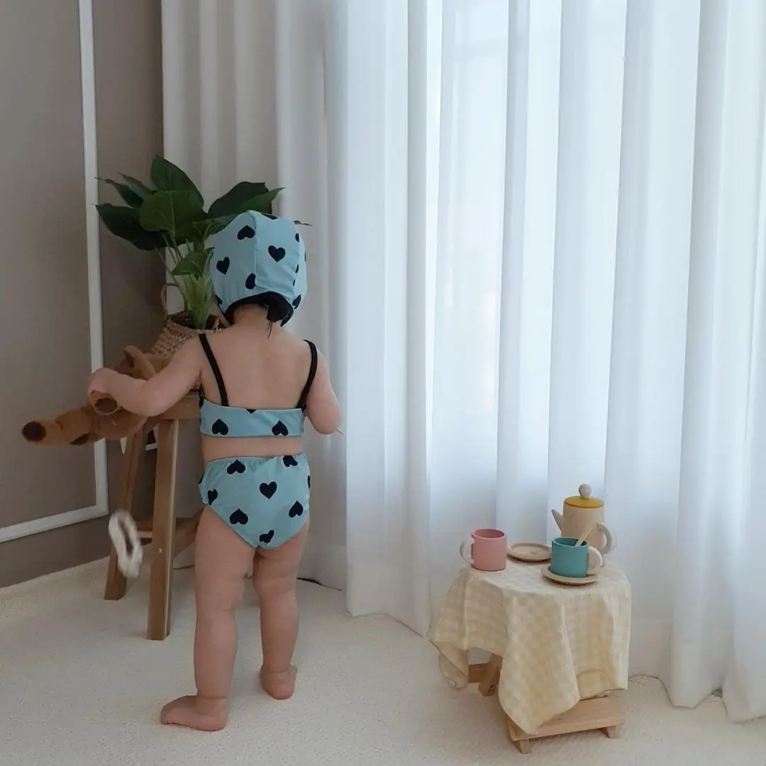 

Cute Bear Print Swimwear Infant Baby Girls Sling Split Tops + Shorts + Swimming Cap Swimsuit Suit Toddler Children Beach Wear