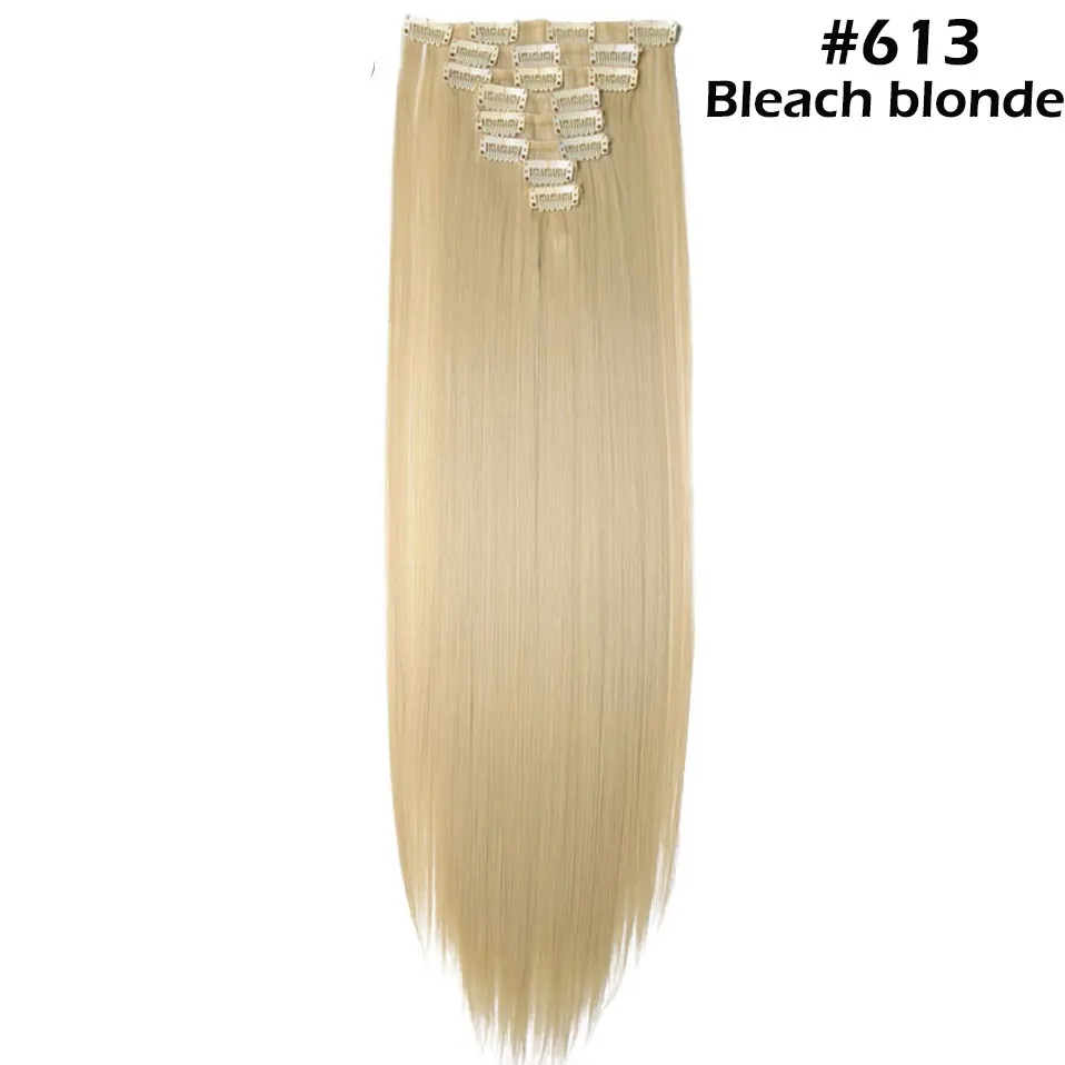 bleach blonde S-noilite 8 шт./компл. 24 дюйма длинные модное прямое 17 видов цветов Синтетические накладки для волос на чёрный; коричневый цвет красного вина Рыжий набор для самостоятельного использования для женщин - Цвет: bleach blonde