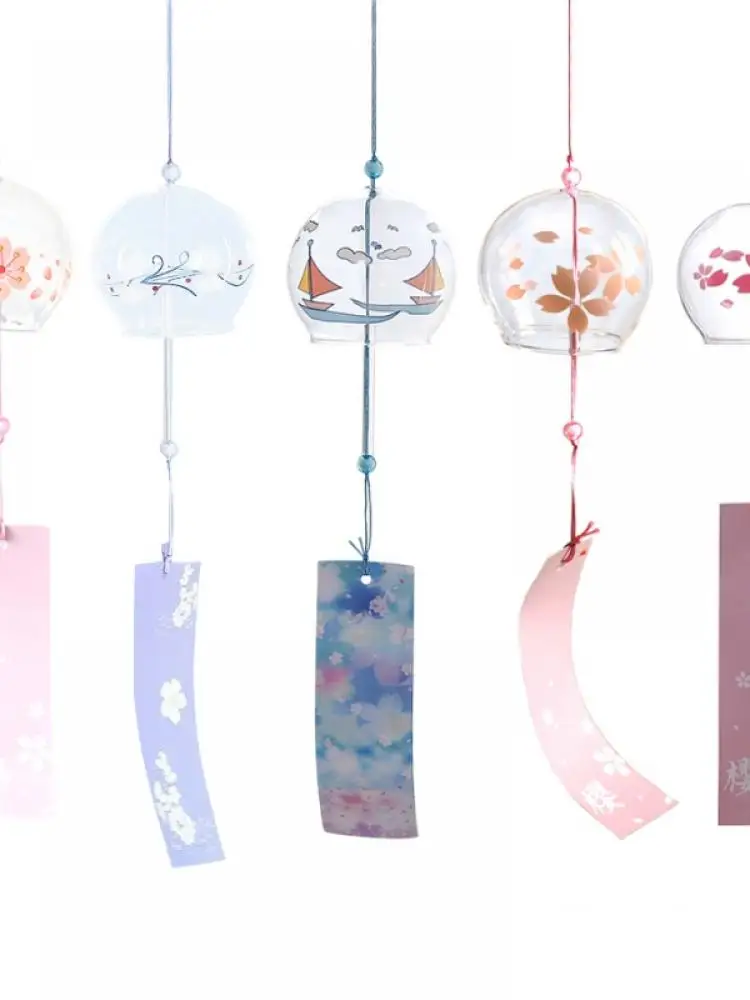 

Home Decoration Wind Chime Japanese Sakura Style Glass Campanula Cherry Blossom Wind Hanging Bells Doorbell Cute Room Pendant