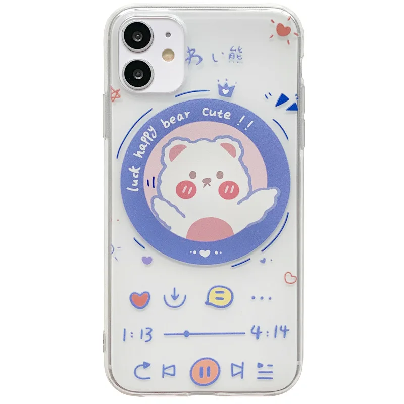 

2021 Cartoon Animals Dog Bear Player Case Cover For iPhone 12 12min 12Pro 12ProMax 11 11PROMAX 11PRO 7 8 8Plus X XSMAX XR
