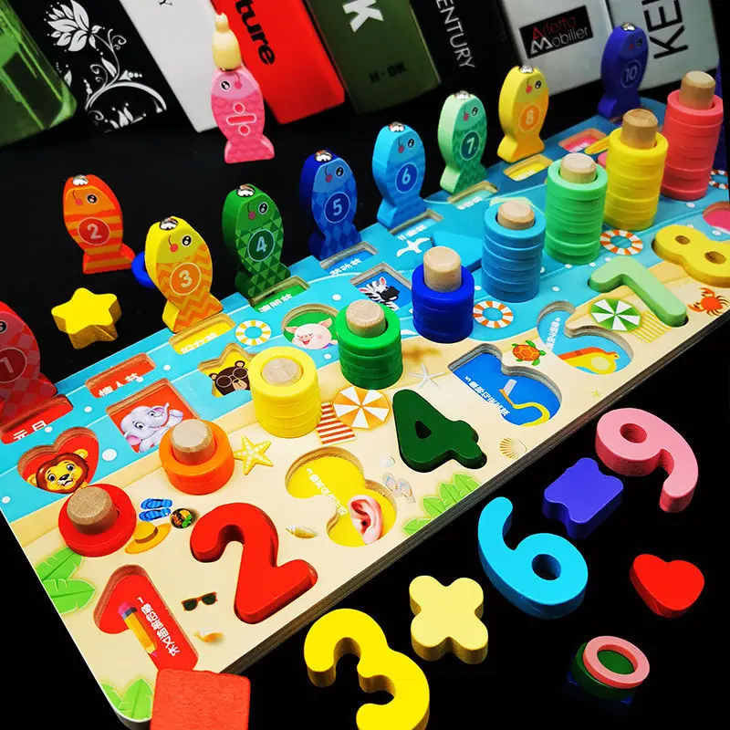 Fishing three-in-one logarithmic board digital shape matching cognitive math teaching AIDS Montessori early education educationa | Игрушки и