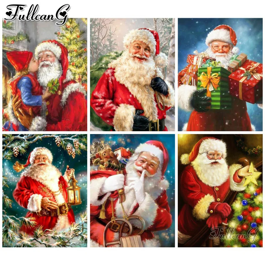 

FULLCANG Mosaic Merry Christmas diy 5d diamond painting full rhinestone embroidery santa claus gift wall decoration FG0663