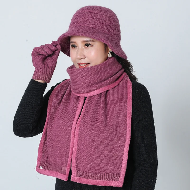 Новинка женская вязаная шапка SUOGRY набор из однотонного шарфа и перчаток шапки