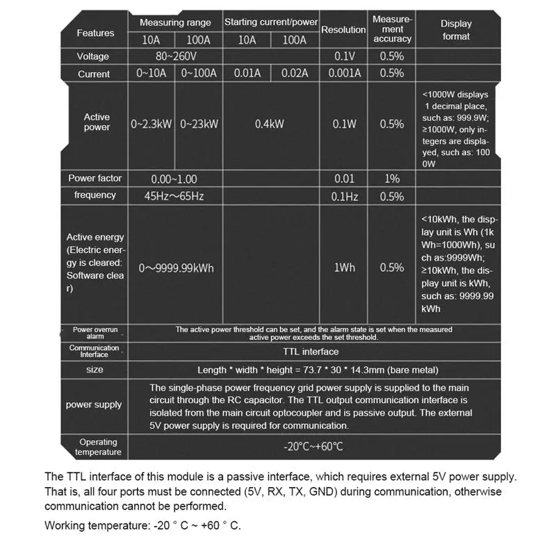 PZEM-004T AC цифровой многофункциональный счетчик ватт мощность вольт ампер TTL