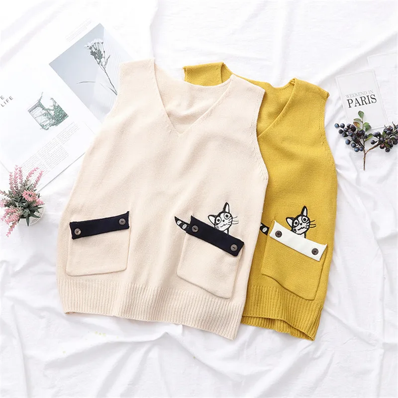 

New Spring Autumn Chi's Sweet Home Sweater Vest Women Sleeveless V-Neck Knitted Vest Female Casual Pullover Girls