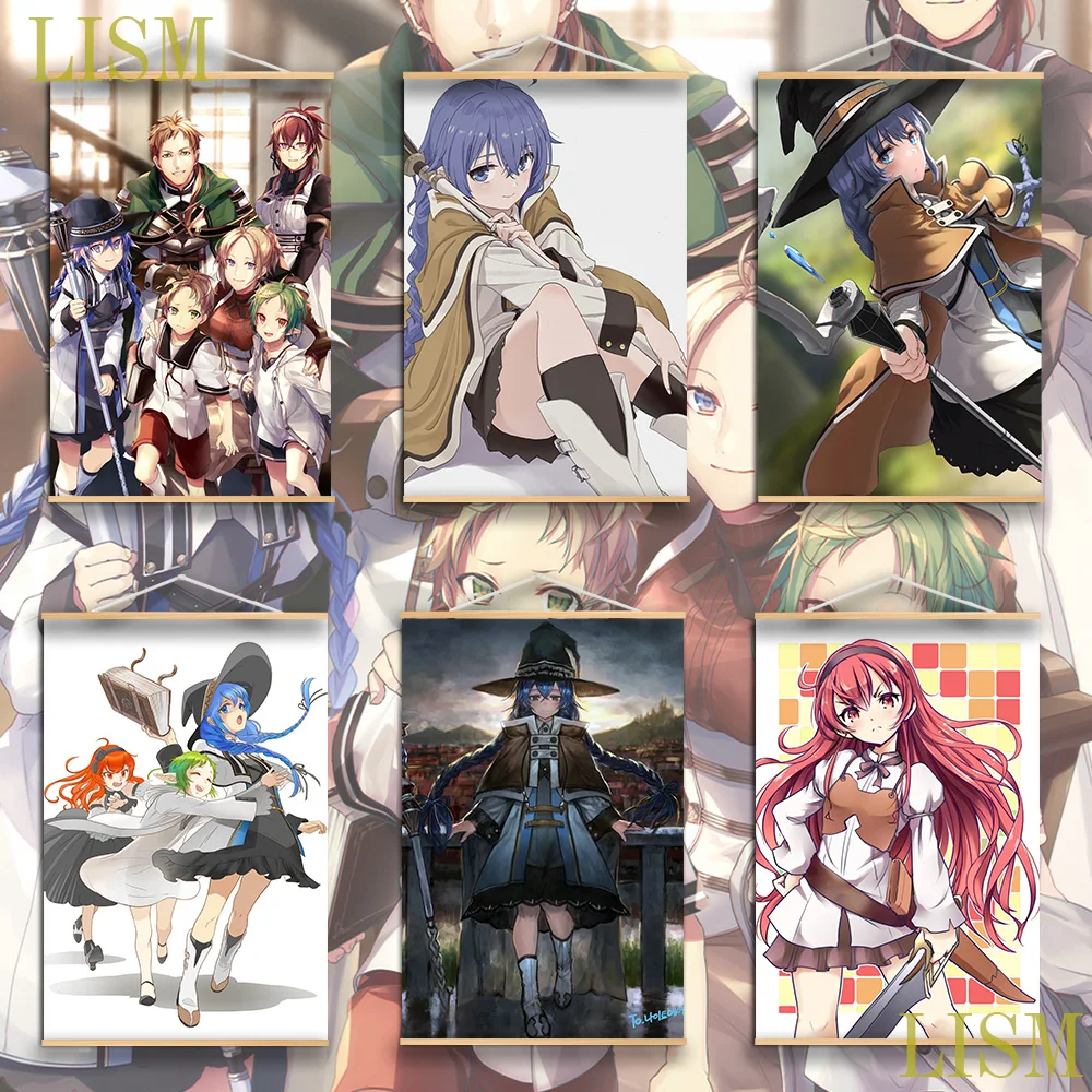 

Mushoku Tensei Roxy Migurdia Sylphiette Eris Boreas Greyrat Anime Poster canvas painting Solid Wood Hanging Scroll for walldecor