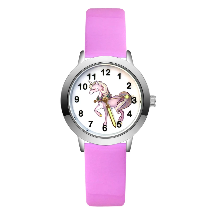 Модные детские часы с рисунком милого единорога лошади Детские кварцевые