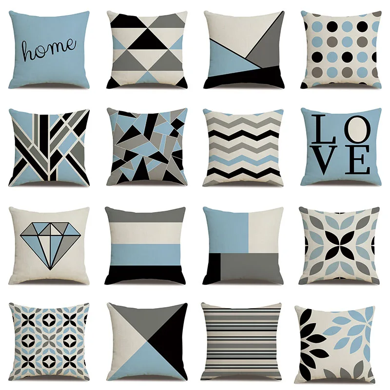 

Mediterranean Blue Series Cushion Cover 45x45 Linen Geometric Home Decoration Pillow Covers Sofa Lumbar Hug Pillows Case Shell