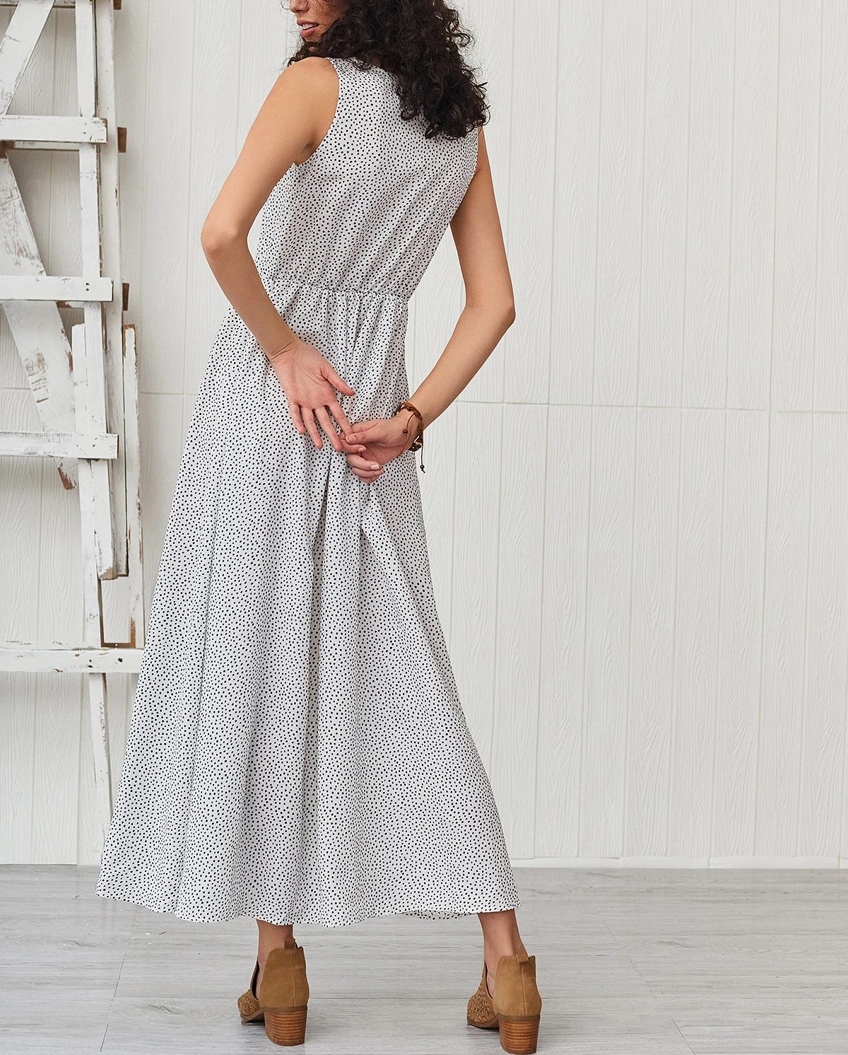 TEELYNN sexy sleeveless deep v neck maxi women dresses summer vintage cotton rayon white polka dot dress boho beach vestidos | Женская