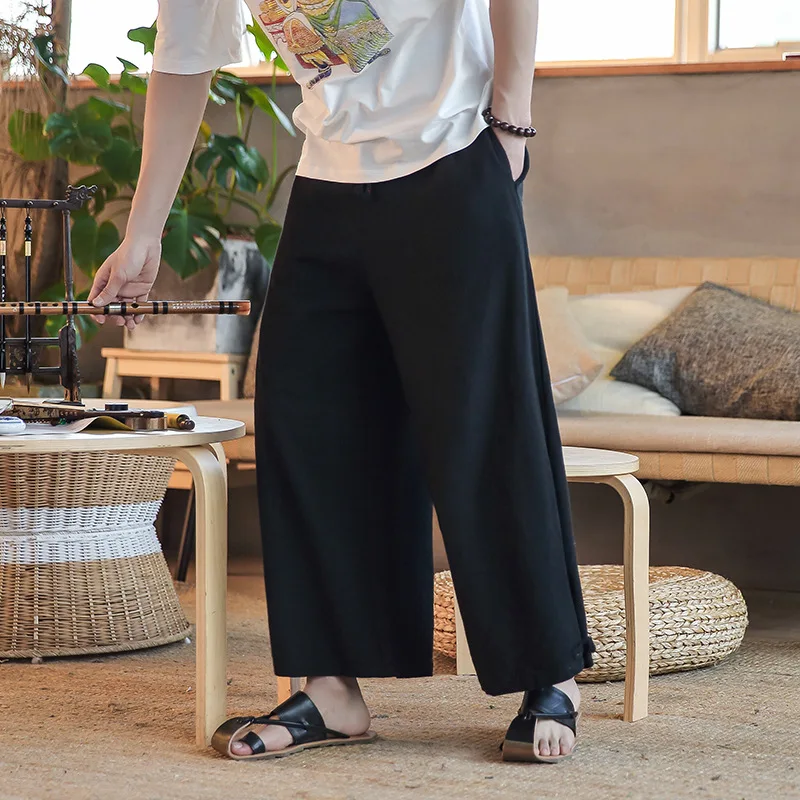 

Men Sweatpants Linen Wide Leg Loose Hippie Sport Pants Bloomers Male Casual Baggy Jogger Running Fitness Workout Pant Activewear