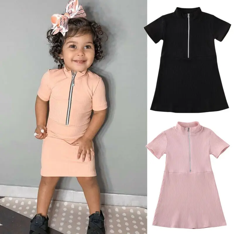 Новое хлопковое Повседневное платье на молнии с короткими рукавами для