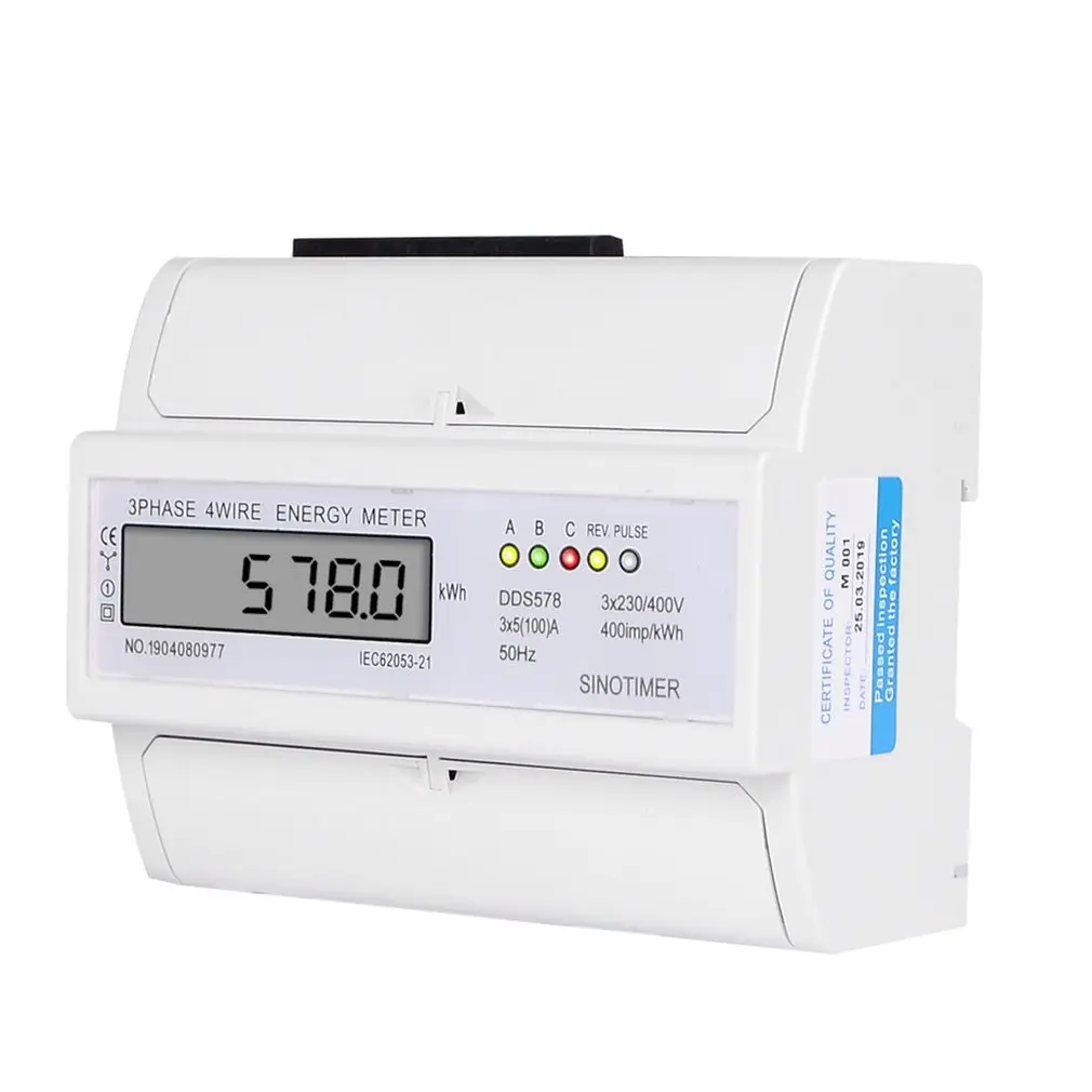

SINOTIMER DDS578 Three Phases 4 Wire 5-100A 380V Digital Power Meter Electricity Consumption Measure Meter 35mm DIN Rail Mount