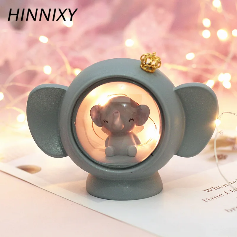 Hinnixy милый смоляной слон ночной Светильник Розовый Синий Ловец снов Корона Слон животное Настольная лампа Декор в спальню для девочек детский подарок