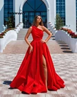 Праздничное длинное платье-трапеция, красное платье для выпускного вечера, с Боковым Разрезом, на одно плечо, недорогие вечерние официальные платья для невесты и вечеринки