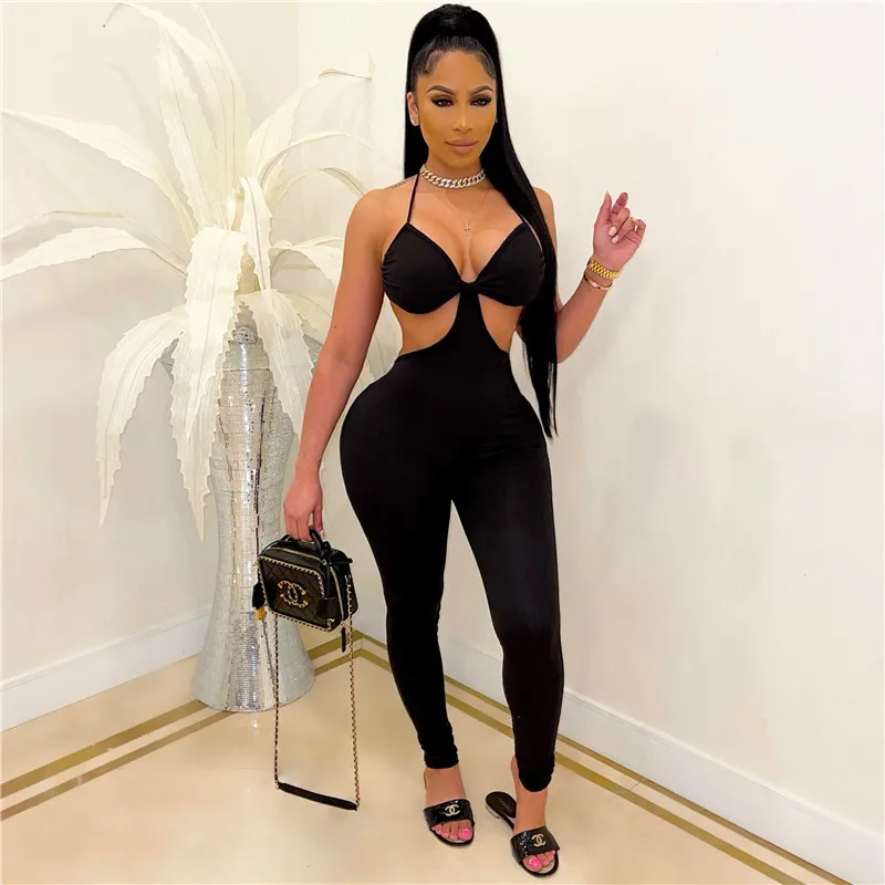 

Новый шикарный вырезать узкие комбинезоны для женщин летние комбинезоны с низким вырезом на спине, однотонные длинные брюки с низкой талие...