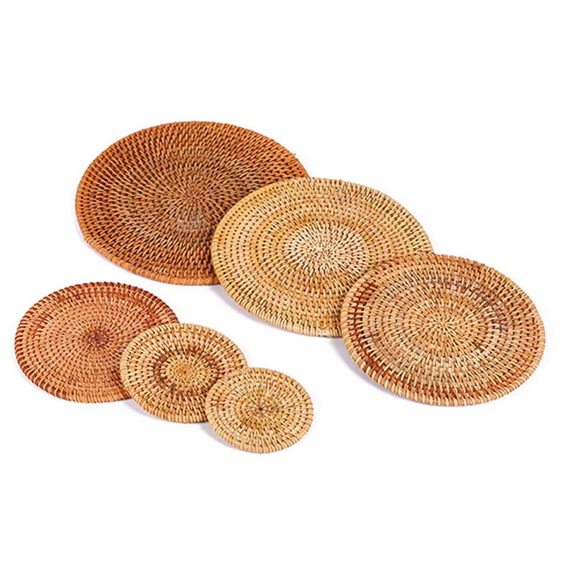 Круглые подставки из натурального ротанга для чашек изолирующие столовые