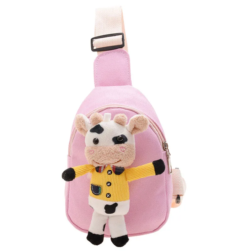 

Chest Bag Canvas Cartoon Doll Calf Shoulder Bag Adjustable Belt Baby Kids Fanny Pack for Outdoors Hiking Travel Wear Resistant