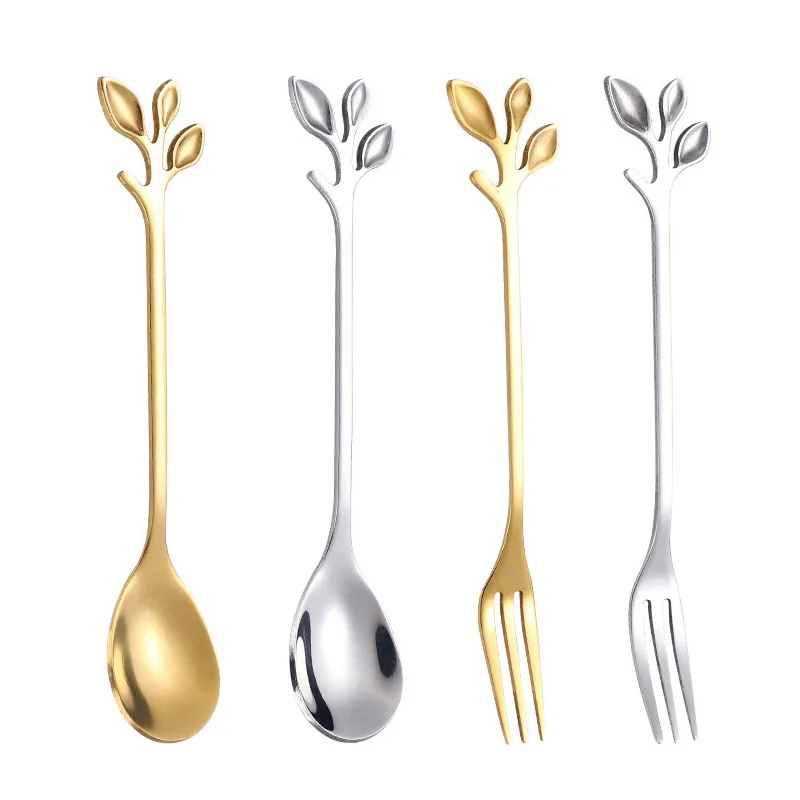 

Originality Leaf Metal Coffee Spoon Small Luxury Cute Coffee Stirring Spoon Stainless Steel Seasoning Dessert Fork Teaspoon 1pc