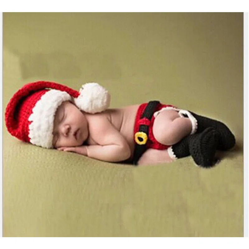 Newborn Infant Christmas hat and shorts set Handmade Knit baby Photography Photo Props Crochet 1set XDT-102 | Детская одежда и