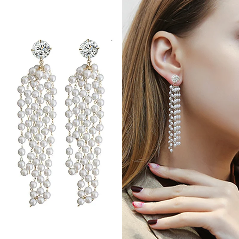 2019 корейская заявка на цвет золота большие хрустальные длинные серьги для женщин