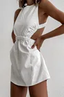 Женское пляжное платье, без рукавов, с завышенной талией, с перекрещивающимися лямками, однотонный Белый сарафан Короткое мини с открытой спиной, для клувечерние, 2021
