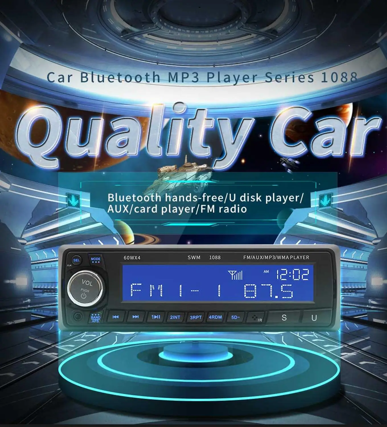 SWM 1088 1 Din автомобильный стерео MP3 плеер в тире ЖК дисплей FM радио Bluetooth U диск RCA AUX USB