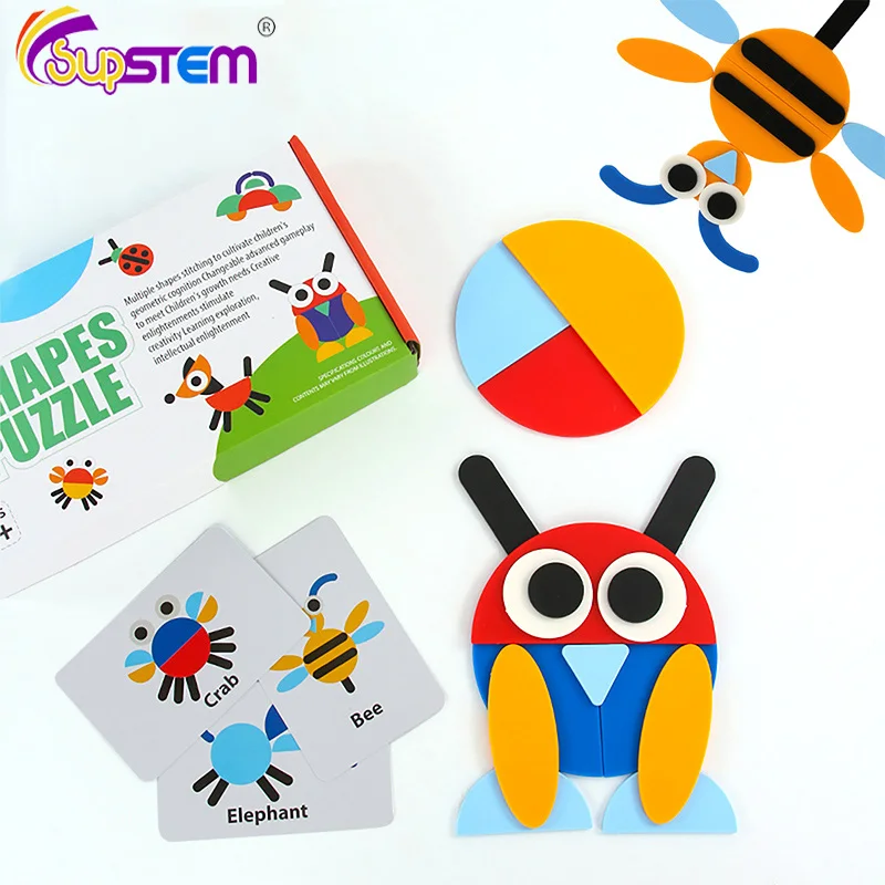 

Children DIY Jigsaw Puzzle Toy Shapes Animal Colorful Tangram Stacking Sorting Game Montessori Early Educational Jigsaw Toy Gift