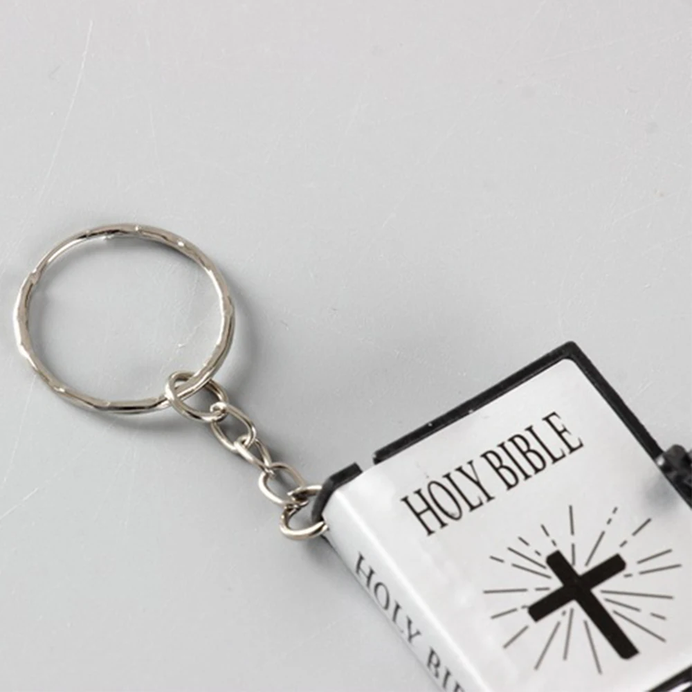 

Cute Mini English HOLY BIBLE Keychains Religious Christian Cross Keyrings Holder Car Key Chains Rings Charm Bag Gifts