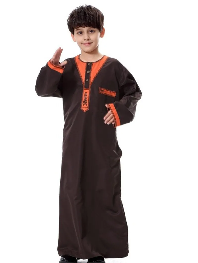 Muslim Children Clothing Embroidery Men's Abaya Jubba Thobe Jilbab Men's Moslem Robe Loose Style Middle East Dubai Arab Islamic