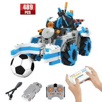 489pcs 4wd city electric rc car football building blocks technical app remote control vehicle brick creator toy for boys