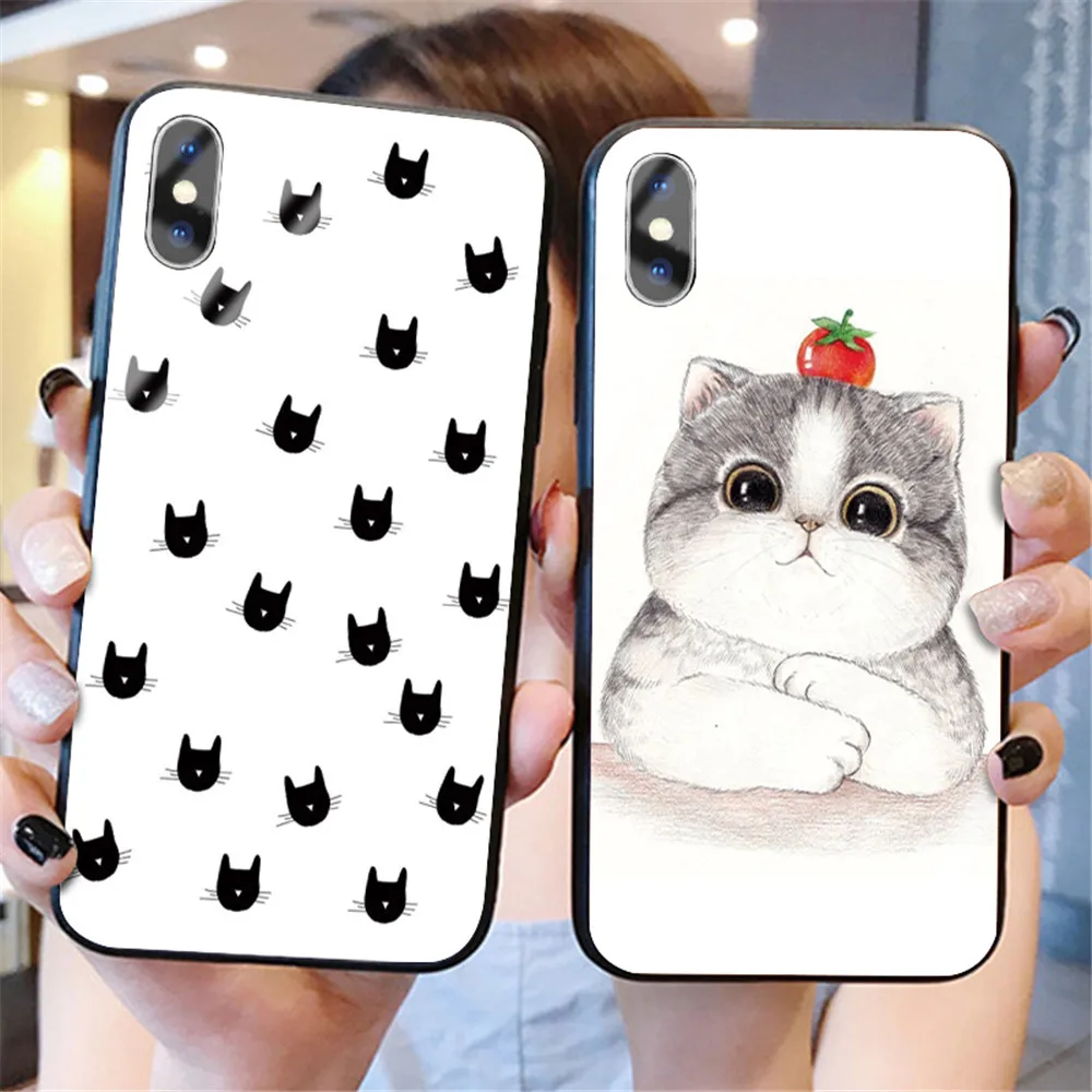 Забавная Милая задняя крышка с изображением кота для iphone XS Max XR X 5 5S 6 6S 7 8 Plus 11 Pro Max, милые чехлы из закаленного стекла