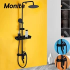 Матовый черный смеситель для душа Monite, однорычажный смеситель для ванны, смеситель для душа с полкой для хранения, смеситель для душа, кран для воды