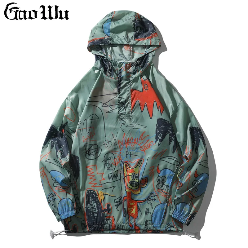 

Summer Men's Graffiti Windbreaker Ultra-thin Anti-sai Hooded Jacket Male Couple Casual Jacket Fashion Hip-hop Large Size Clothes
