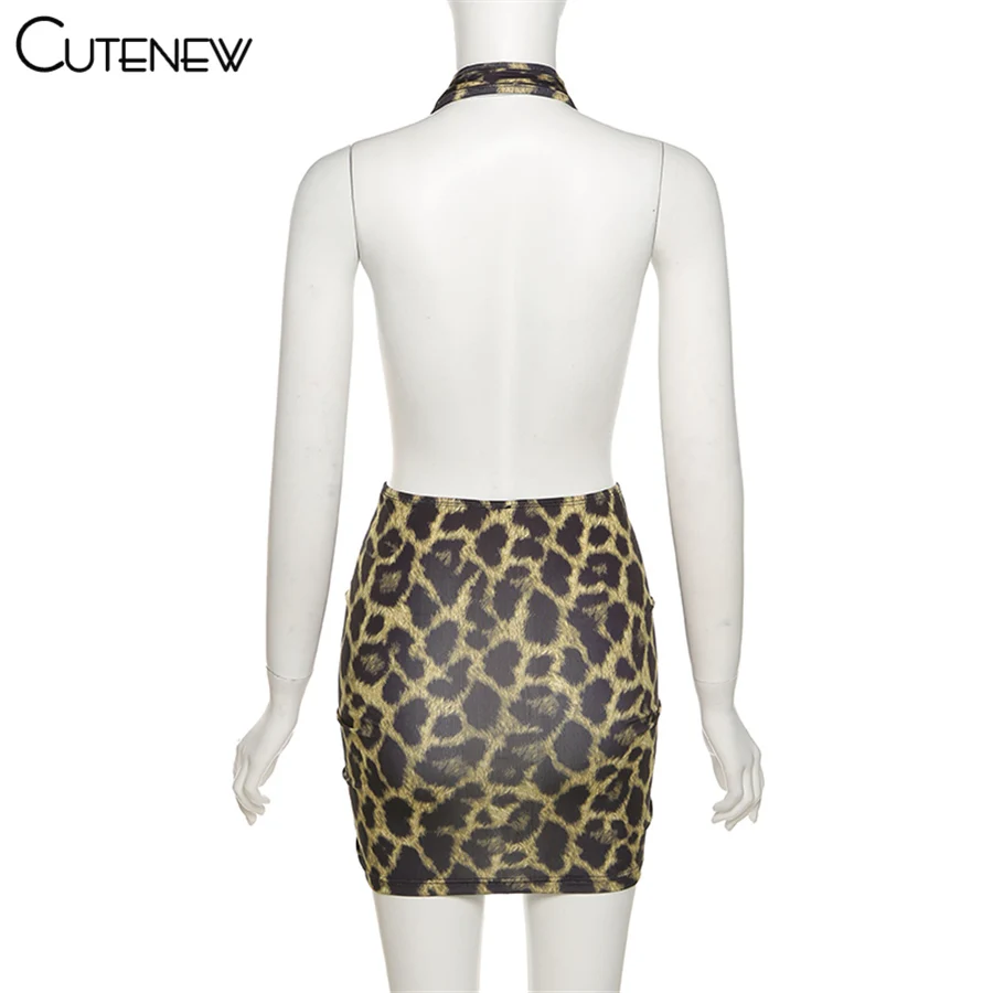 

Cutenew Sexy Low Chest V-Neck Halter Mini Dress Women Summer Casual Club Party Streetwear Beach Vacation Holiday Female Dresses