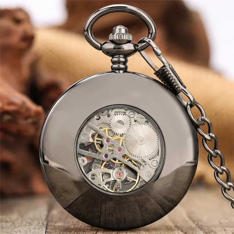Antique Hollow Peacock Case Blue Roman Number Skeleton Steampunk Handwinding Mechanical Pocket Watch Chain Gift for Men Women
