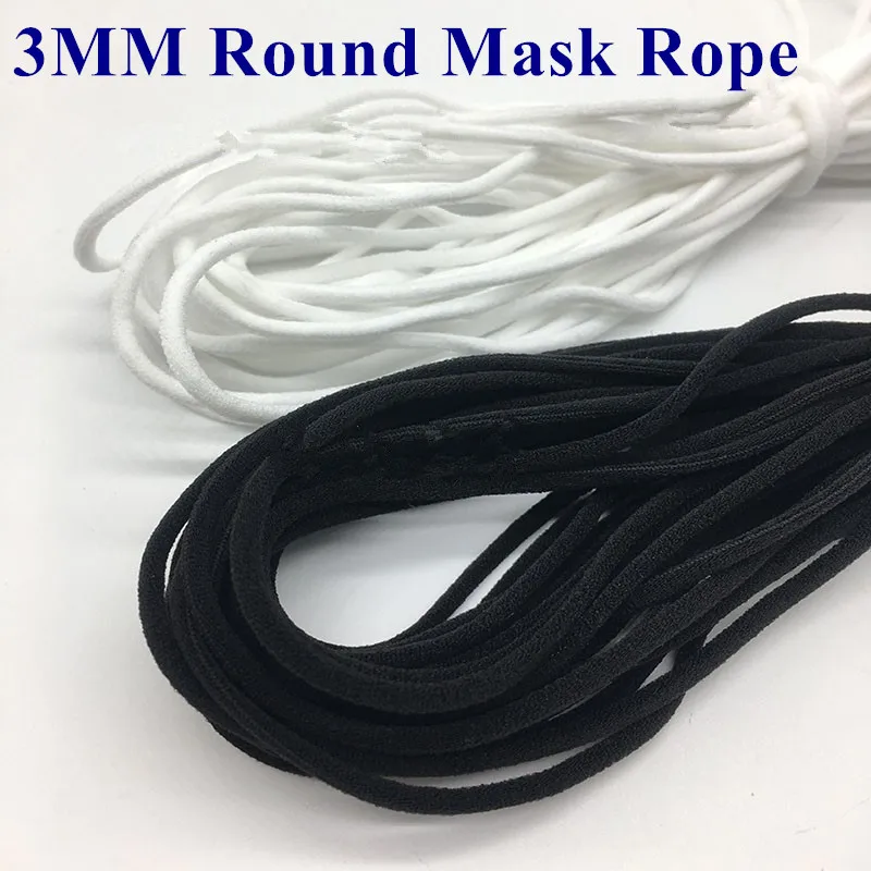 3MM Black White Mouth Round Elastic Band Rubber String Face Mask Rope Ear Cord Belt For DIY Clothing Craft Accessory 10Yard |